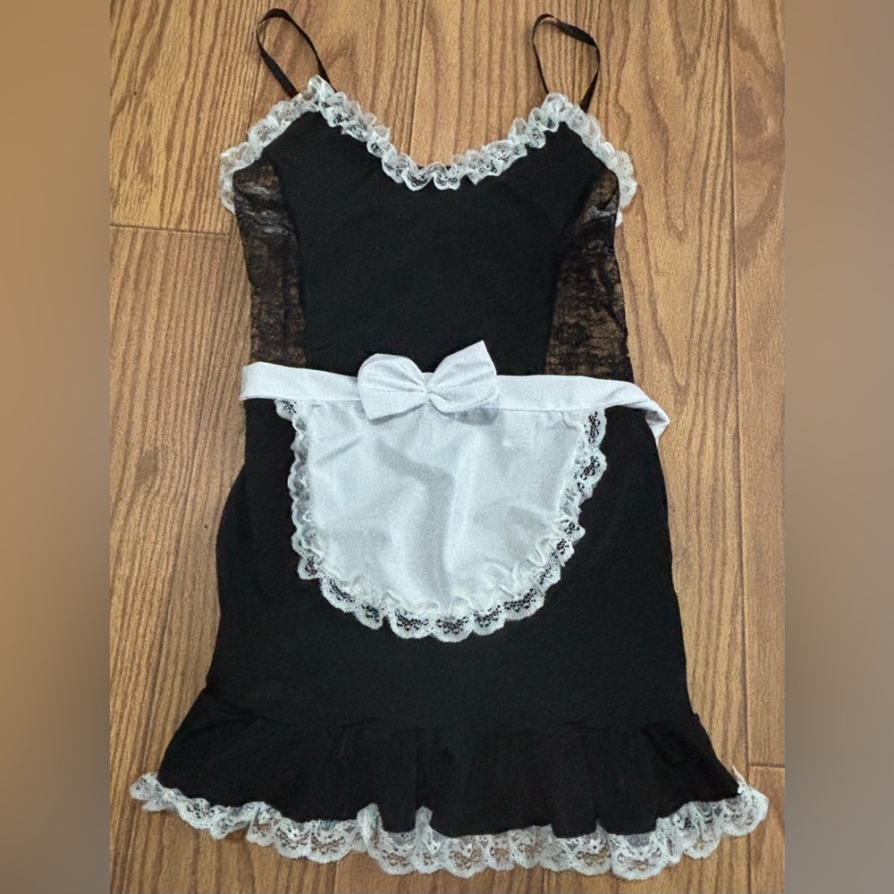 SHEIN Black and White Lace Apron Mini Maid Dress Costume